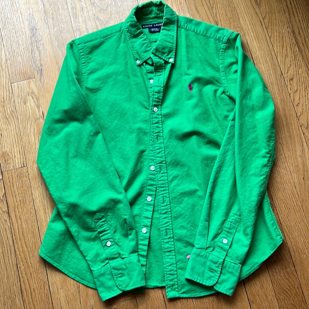 Ralph Lauren Bright Green Button Down size 10